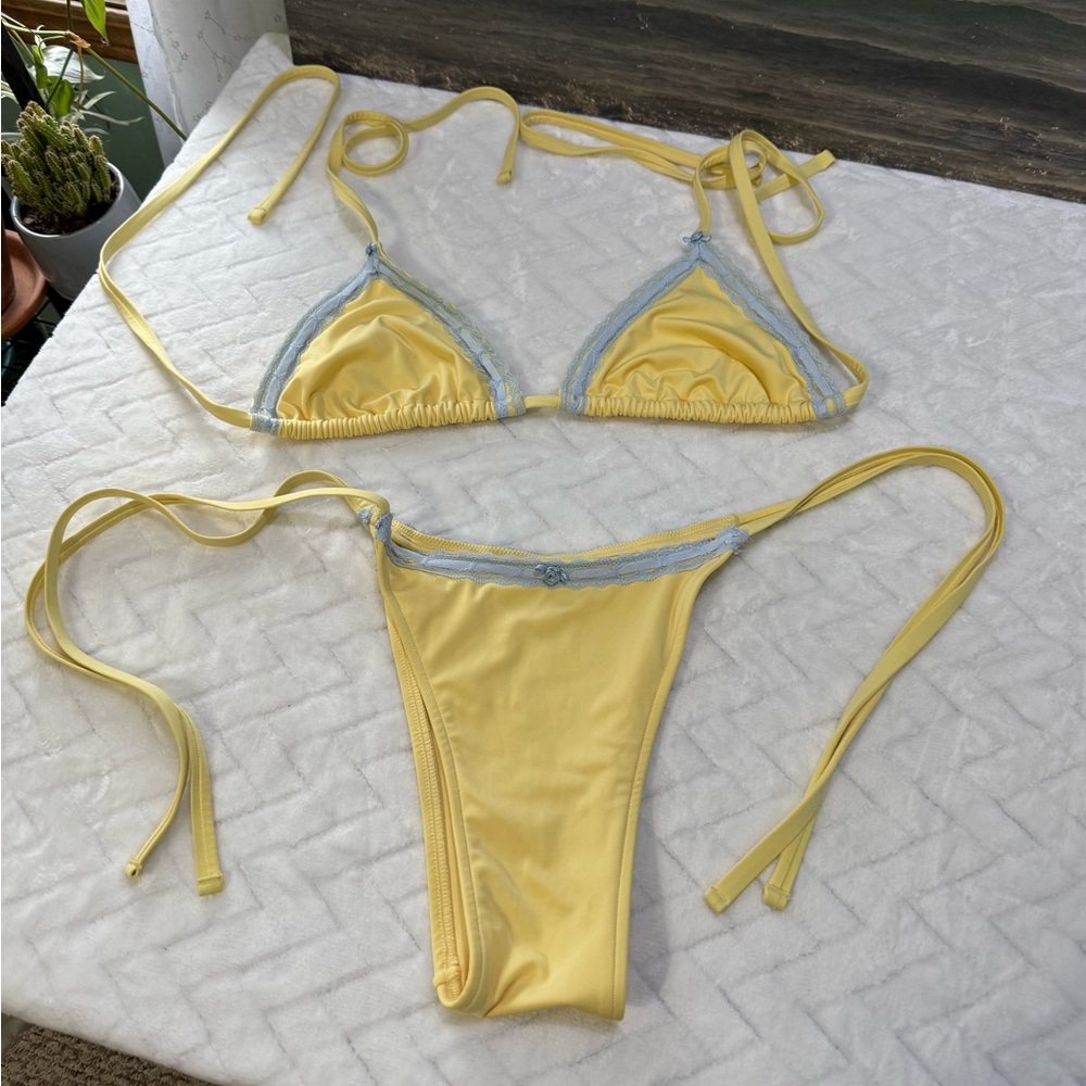 New Frankies Victorias Secret Pink Bikini Cape May Rosemary Yellow Lace Blue XL